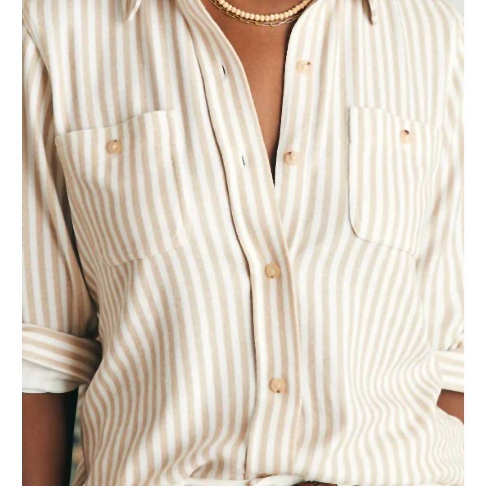 NEW FAHERTY legend stripe soft knit shirt in beige - Picture 2 of 2